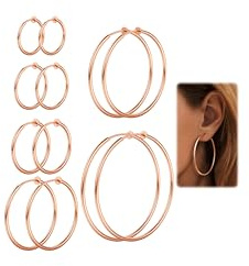 MILACOLATO 6Pairs Clip On Hoop Earrings for Women Huggie Fake Hoop Earrings | Spring Hoop Earrings Set for Non-Pierced Ears Jewellery 6 Sizes Silver Gold Rosegold Tone