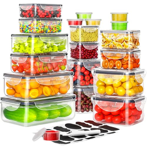 40 PCS Food Storage Containers with Lids Airtight (20 Containers & 20 Lids), Plastic Storage Meal Prep Container-Stackable 100% Leakproof & Microwave Organization and Storage Sets, Lunch Containers