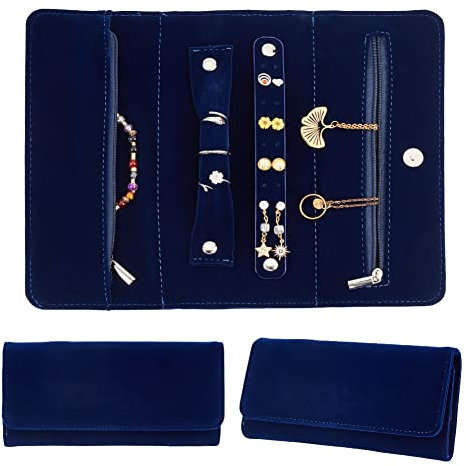 WADORN Organizzatore di Gioielli Da Viaggio, Rotolo di Gioielli Pieghevole In Velluto Borsa Rettangolare per Gioielli Sacchetti per Gioielli Pochette con Cerniera Viaggio Bracciali Collane,22x2.8x10cm