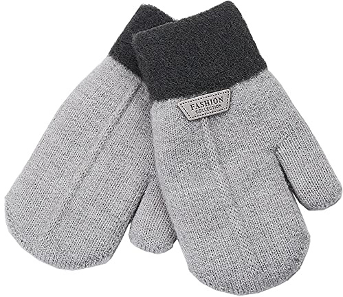INOGIH Guantes de punto elásticos para niños - Guantes gruesos y cálidos para niños y niñas de 4 a 8 años, gris, 5–10 Jahre