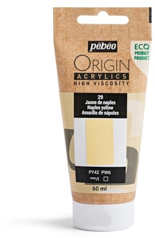 Pébéo - Origin Acrylics 60 ml - Ökologisch hergestellte Acrylfarbe - Hohe Viskosität - Matte Oberfläche - Bindemittel 100% recycelt - 96% Rohstoffe aus Europa - Neapelgelb