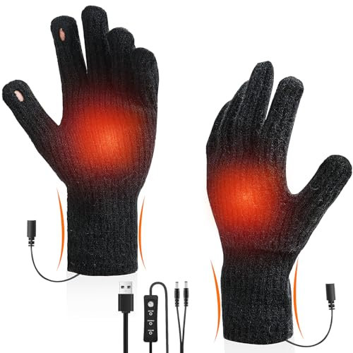Elektrisch USB Beheizte Handschuhe, Acemall Unisex USB Beheizte Handschuhe, Winter warme Handschuhe volle Hände, Strick-Heizhandschuhe, verstellbare und waschbare Thermo-Handschuhe