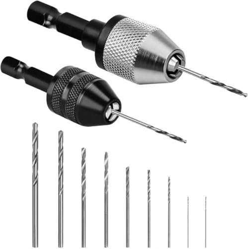 2 Pièces Mandrin Perceuse 10 Pièces Petite Perceuse (0.8-3.0mm) Mini Perceuse Adaptateur de Mandrin pour Perceuse Accessoires pour Outils éLectriques pour le Bois le Plastique Les Bijoux