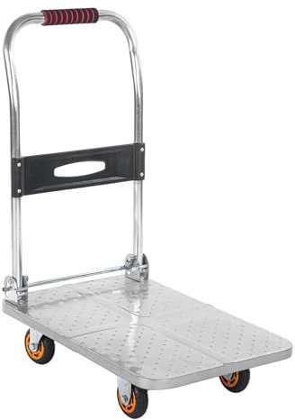 Carrello Piattaforma con Capacità di Peso di 150 kg e Ruote Girevoli a 360°, Carrello Portabagagli a Pianale Piatto per Casa Ufficio Negozio Facile Trasporto di Tutti i Giorni e Magazzino, 60x40cm