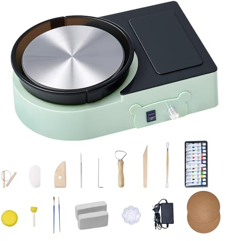 VEVOR Mini Tornio per Ceramica Diametro 158 mm, Piatto Girevole velocità di Rotazione Regolabile, Tornio Elettrico per Argilla Strumenti per Modellare l'Argilla, Adatto per Corsi di Ceramica, Verde