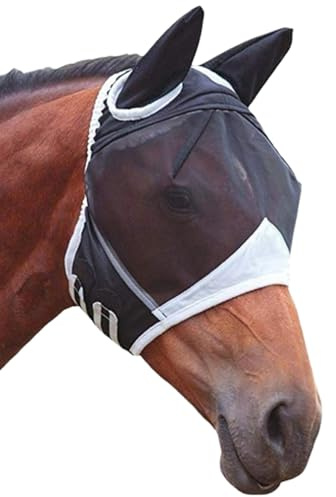 TAKONE - Máscara antimosca de caballo negro – Máscara transpirable para caballos con orejas y cierre de – para Mini Shetty & Pony – Mosquitera de malla