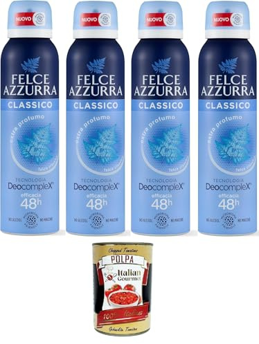 Felce Azzurra - Deodorant Spray Classico Formel IdraTalk, Wirksamkeit 48 Stunden, Keine Flecken - 4x 150ml + Italian Gourmet polpa 400g