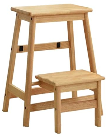 Taburete plegable de 2 niveles, escalera de madera para el hogar y la cocina, diseño compacto, seguro, ahorra espacio para un fácil acceso a la biblioteca y más