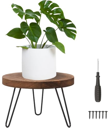 AXVRAV Soporte para plantas de madera redondo, taburete de madera natural con 3 patas, soporte para flores, taburete redondo para plantas, podio para diferentes tamaños de macetas, jardín, interior y