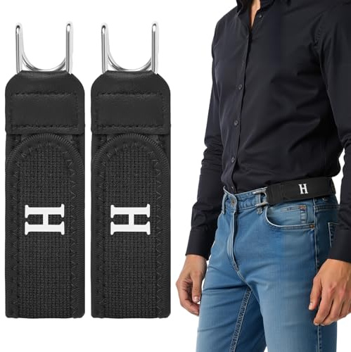 Vicloon 2 Pcs Gancho Metálico Cinturón Elástico, Cinturones Sin Hebilla Unisex, Cómoda Ajustable, Cinturones Laterales Invisibles Para Hombres y Mujeres para El Trabajo, Uso Diario, Negro