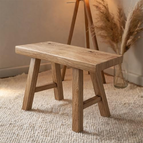 JIHAJU Banco Rústico de Madera Maciza Estilo Granja, Asiento Largo para Entrada, Sala y Comedor, Banco Estrecho Vintage con Diseño Delgado en Madera Natural(50cm/19.7inch)