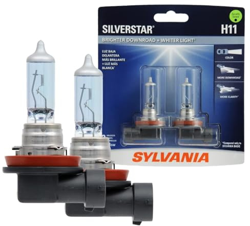 SYLVANIA - H11 SilverStar - High Performance Halogen Headlight Bulb, High Beam, Low Beam and Fog Replacement Bulb, Brighter Downroad with Whiter Light (Contains 2 Bulbs)