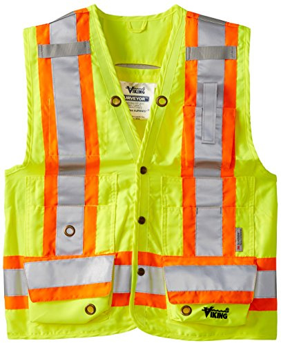 Viking Men's Surveyor Hi-Vis Safety Vest with U Configuration 4 Reflective Tape, Green - L
