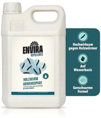 Envira Holzwurm Abwehrspray 5 Liter - Spray mit Langzeitwirkung gegen Holzbock & Holzwurm - Mittel gegen Holzwürmer für innen - Effektives Holzwurmmittel & Holzwurmschutz