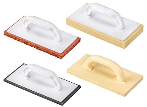 Reibebrett Set 4 tlg. | Reibebrett Kunststoff für Putz 28 x 14 cm | Reibebrett-Schwammgummi 18 mm Schwammgummibelag | Fliesenschwamm-Brett mit 30 mm Belag | Ausfugbrett 9 mm Moosgummi-Belag