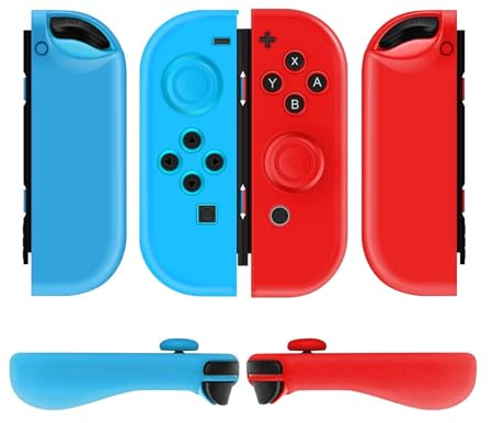 TNP Joycon Case for Nintendo Switch - Silicone Joy Con Case for Nintendo Switch & Switch Oled - Protective Switch Controller Case Cover with Thumb Grip Caps for Nintendo Switch Joycon (Neon Blue+Red)