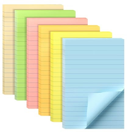 Mr. Pen - Notas adhesivas rayadas, 4 x 6 pulgadas, 6 blocs, 45 hojas/bloc, color pastel, notas adhesivas con líneas, bloc de notas, bloc de notas autoadhesivo para oficina, escuela, hogar, estudio y