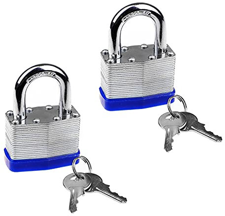 2 Pack Laminated Padlocks with Keys,30mm Heavy Duty Key Pad Lock Outdoor Weatherproof Lock Short Shackle Padlock Laminated Steel Key Padlock for Garden Shed Garage Fence Storage Unit
