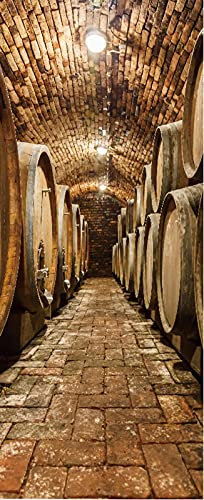 A.Monamour Adesivo Porta Autoadesiva File di Botti di Rovere in Cantina Sotterranea Vinile PVC Adesivi per Porte Interne 3D Pellicola Adesiva Poster Sticker Murale Parete Carta da Parati