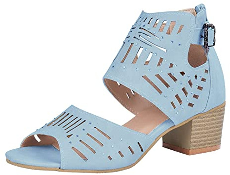 Woaikeyu Sandali Donna Pesce Bocca Hollow Sandali Punta Aperta Tacchi Spessi Scarpe Casual Fibbia Sandali Per Donne, blu, 39 EU