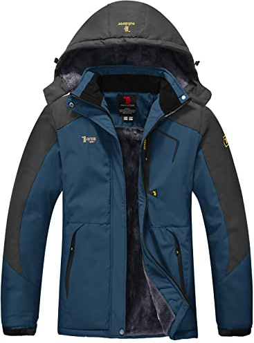 donhobo Womens Waterproof Jacket Winter Warm Fleece with Hood Windproof Camping Hiking Coat(Denim Blue,XL)