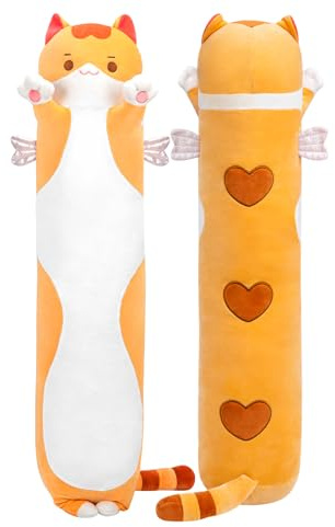 Mewaii Carino Gatto in Peluche Cuscino lungo Cuscino Animale Bambola Giocattoli Kawaii Soffici Comfort Cuscino in Peluche per Regalo per Bambini dai 3 anni in su, 70 cm, Gatto Arancione)