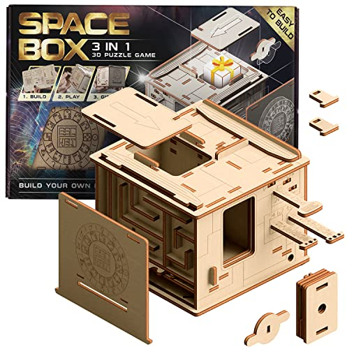 ESC WELT Space Box 3D Puzzle Game - 3 in 1 Puzzle Box Modellbau Escape Room Spiel - Holzpuzzle & Holzrätsel - Geschenkbox Knobelspiel - Rätselbox für Kinder 3D Holzpuzzle - Puzzle Geschenke