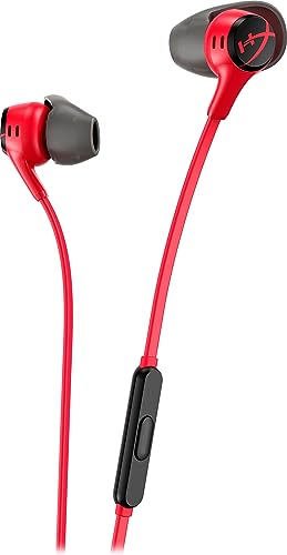 HyperX Cloud Earbuds II, Kabelgebundene Gaming-Ohrhörer, 14-mm-Treiber, Integriertes Mikrofon, 4 Ohrstöpsel-Größen, 3,5-mm-Anschluss, inkl. Hartschalenetui, für PC, Konsole, Mobilgeräten, Rot