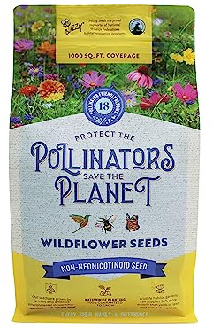 BUZZY Wildflower Pollinator Seed Mix (1lb Bag), 18 Pollinator-Friendly Varieties, Protect The Pollinators & Save The Planet, Coneflower, Sunflower, Calendula, Cosmos, & More, Growth Guaranteed