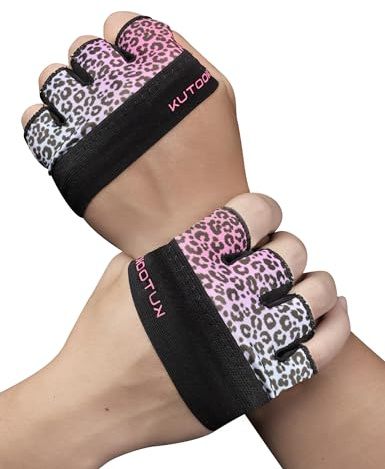 KUTOOK Weight Lifting Gloves for Women Gym Workout Gloves with Palm Protection & Extra Grip Breathable Exercise Gloves for Men Fitness, Pink & Purple Leopard