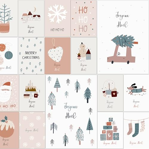the lazy panda card company Cartes de Noël avec enveloppe Set de 30 pièces - En français - A6 cartes pliables cartes de vœux de Noël