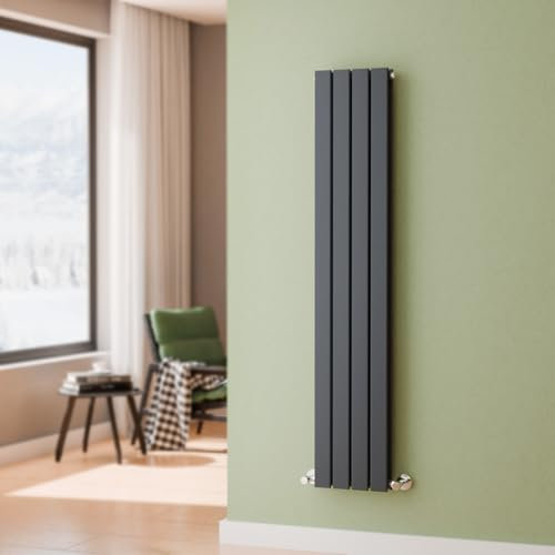 S'AFIELINA 1600 x 304 mm Anthracite Grey Bathroom Radiator Vertical Tranditional Designer Radiator Double Column Flat Panel Modern Central Heating Dual Fuel Tall Radiator