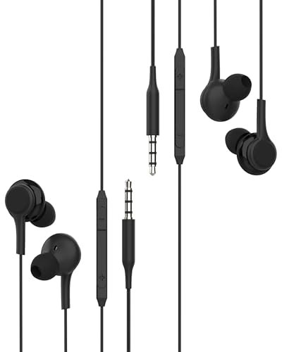 Cuffie jack 3,5 mm Cablato Microfono(2 Pack)per telefono compatibile con Samsung Computer Android Auricolare Ear Rumore Headphones Audio Cavo Audifoni Musica Sportivi Headset PC PS4 Mp3 Connetto