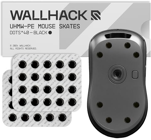 Wallhack UHMW-PE Maus Dot-Skates | Premium Skates für Gaming Mäuse | Ultra-Glattes Gleiten auf Stoff & Glaspads | Geschwindigkeit & Kontrolle | Haltbar & Einfach Anzuwenden | Schwarz 7mm x 14mm