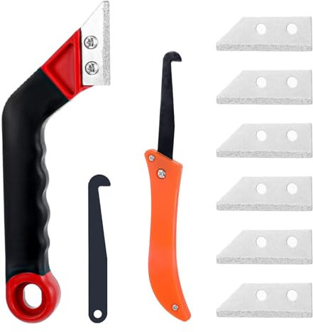 MBAIYO Lot de 8 grattoirs pour joints de carrelage - Scie à main - Nettoyeur de joints coudé avec 6 lames de rechange - Outil pour le nettoyage des carreaux de sol - Salle de bain et cuisine