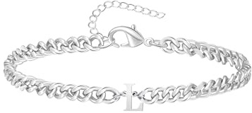 TOLOWOBK Bracelet Homme Gourmette en Acier Inoxydable Cadeau Rentrée Chaîne Maille Cubaine Bracelets avec Lettre A-Z Personnalisé, Bijoux Argenté Anniversaire pour Fils Petit-Fils Frère Neveu Ami