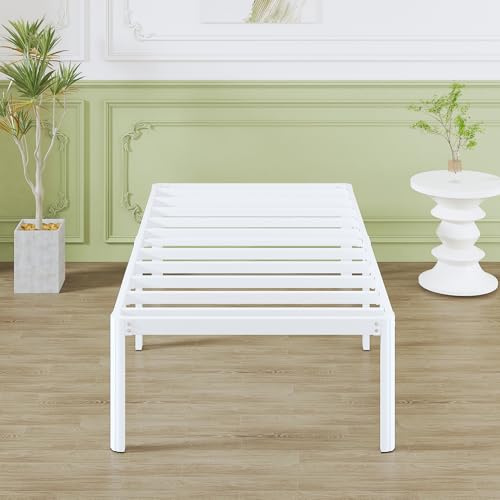 Lutown-Teen Metallbett 75x190 cm mit Lattenrost, Einzelbett 41 cm Hoch mit Runden Eckbeinen, Großer Stauraum unter dem Bett, Geräuschfrei, Einfacher Aufbau, Weiß