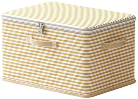 Scatola richiudibile pieghevole con coperchio, organizer pieghevole con chiusura a combinazione, per armadio o sotto il letto, strisce gialle (32 x 24 x 18 cm)