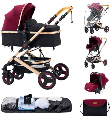 ALYIKOU-Cochecito para bebé 3 en 1 - Sistema de viaje versátil, para uso desde el nacimiento hasta los 3 años - Combinación de cochecito, cuna - Incluye bolsos de mamá, tapa