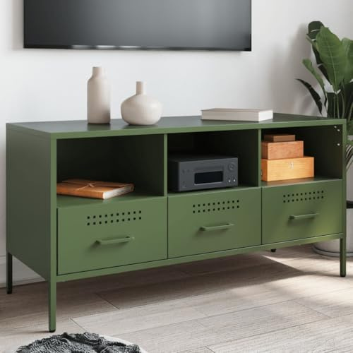 RMIHSJG TV-Schrank Olivgrün Fernseher Schrank Sideboard tv tv Cabinet lowboard 100,5x39x50,5 cm Stahl