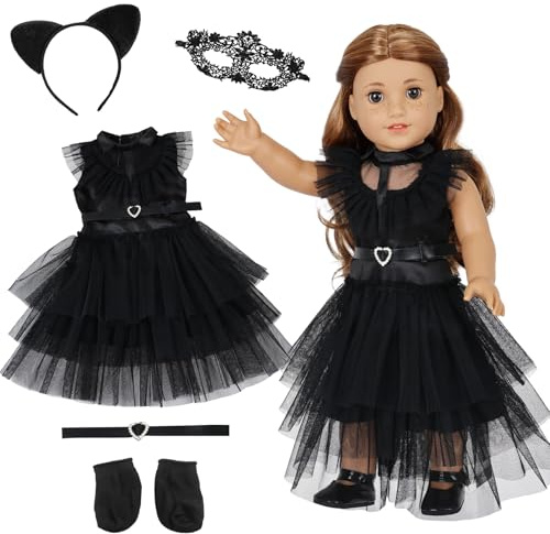 Baby Dolls Clothes for 14-17 Inch Doll, 35-43cm Baby Dolls Clothes Set with Black Dress Neck Strap Socks Eye Mask Headband Tattoo Sticker, Baby Doll Accessories for Girls Kids