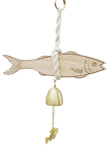 Lnhgh - Campana para puerta de entrada (campanilla de madera rústica, para tienda, con diseño de peces para casa, apartamento de café