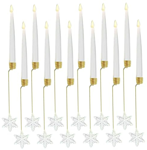 12 piezas Velas de árbol de Navidad con LED Remote LED en llamas sin velas parpadeantes con ganchos de copos de nieve Luz blanca cálida para la fiesta de interior Decoración de vacaciones en cas