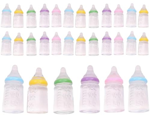 30 piezas de biberones para muñecas, mini biberones de plástico coloridos, botella de juguete compacta y ligera, novedad, tarro de caramelo pequeño multiusos para bautismo, manualidades |.botella de