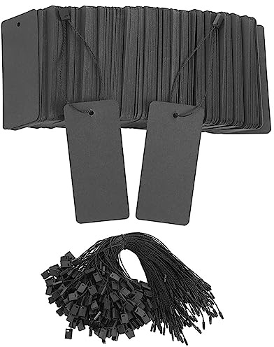 Remingtape 400 set svarta prislappar med snöre, presentetiketter med säkerhetsnålar, prislappar, svarta hängetiketter av kraftpapper