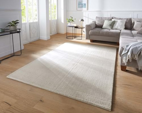 Taracarpet Supersoft kurzflor Teppich Fiona Wohnzimmer Schlafzimmer Kinderzimmer Flur Läufer waschbar rutschfest Uni New Creme 200x280 cm