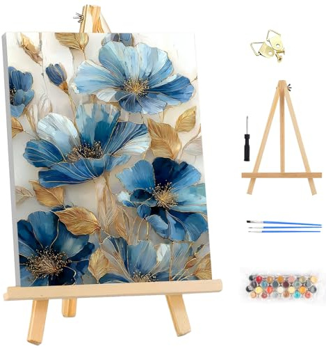 MEIYUDA Pintar por Numeros Adultos con Marco Flor de loto, Cuadros por Numeros Pigmento Acrílico, DIY Pintura Kit Manualidades Adultos, Decoración para el Hogar Regalo de pared 25x35cm