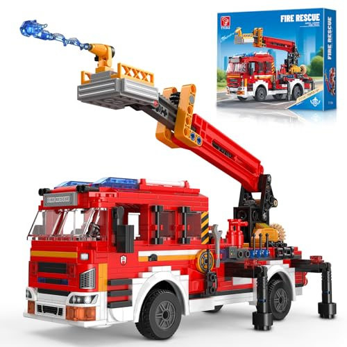 TYCOLE Camion dei Pompieri con Scala Giocattolo, Set di Costruzioni Technic per Auto, Kit di Modellismo di Veicoli di Emergenza da Collezione, Regalo per Bambini e Bambine dai 6 Anni in su e Adulti