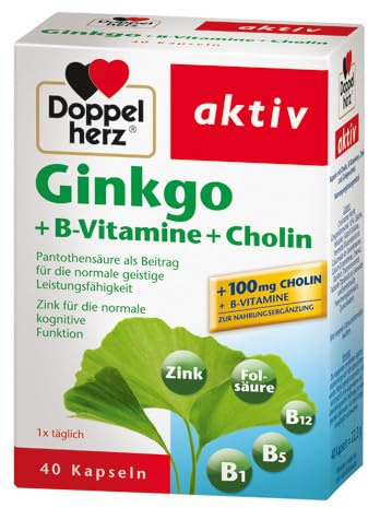 Doppelherz Ginkgo + B-Vitamine + Cholin - Mit Pantothensäure als Beitrag zur normalen geistigen Leistungsfähigkeit, 4er Pack (4 x 40 Kapseln)