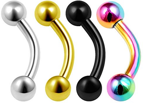 KJM FASHION 4 st kirurgiskt stål regnbåge banan skivstång 16 gauge 3 mm boll lobe brosk fälg örhänge läpppiercing smycken se fler storlekar, Rostfritt stål